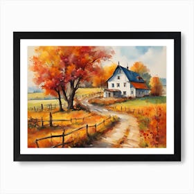 Autumn Landscape Farmhouse Poster