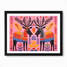 Moose 3 Folk Style Animal Illustration Art Print