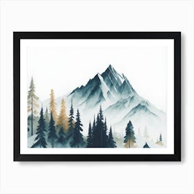 Mountain And Forest In Minimalist Watercolor Horizontal Composition 50 Art Print