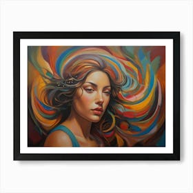 Woman With Colorful Hair Art Print