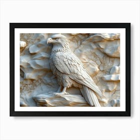 Eagle Perched 3d Carved in Marble, Stone on The Background Art Print