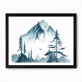 Mountain And Forest In Minimalist Watercolor Horizontal Composition 272 Art Print