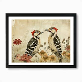 Floral Animal Illustration Woodpecker 1 Art Print