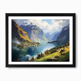 Serene Fjordside Village Art Print