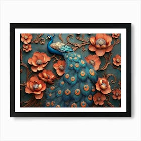 Peacock With Flowers 1 Art Print