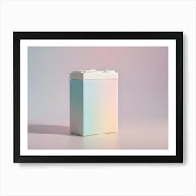 A Minimalist Image Of A White Bottle With A Rainbow Gradient Label, Representing A Product Or Branding Mock Up Art Print