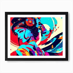 Girl With Headphones Art Print