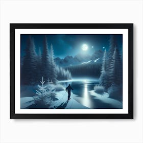 Skier At Night Art Print