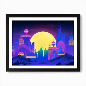 Futuristic City - Synthwave Neon City 1 Art Print