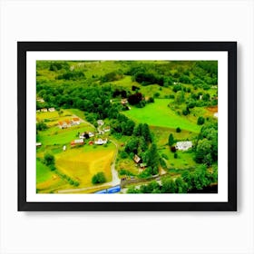 Aerial View Of A Village In Norway Art Print