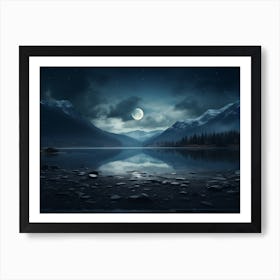 Moonlight Over Lake 1 Art Print