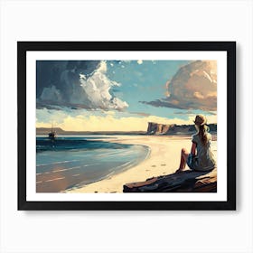 Girl Sitting On The Beach Art Print