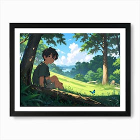 Boy And The Butterfly Art Print