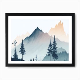 Mountain And Forest In Minimalist Watercolor Horizontal Composition 308 Art Print