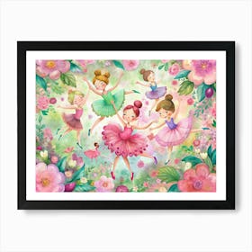 Five Little Ballerinas Dancing In A Field Of Flowers Art Print