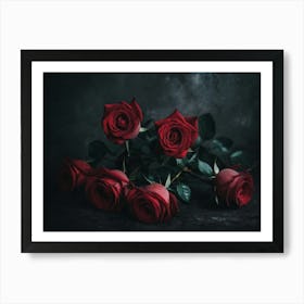 Red Roses With Dark Background Art Print