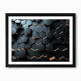 Elegant Seamless Pattern Black 3d Hexagonal Geometric Shape 2 Art Print