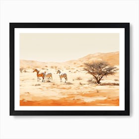 Horses Painting In Namibrand Nature Reserve, Namibia, Landscape 4 Art Print