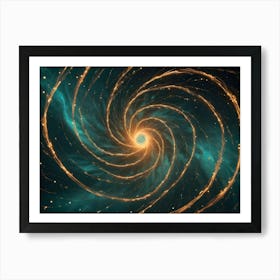 A Swirling Spiral Of Golden Light With A Dark Blue Background, Resembling A Galaxy Or A Cosmic Vortex Art Print