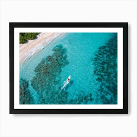 Aerial View Of A Surfer Catching A Turquoise Wave On The Coastline Surrounded By The Pristine Trans (5) Art Print