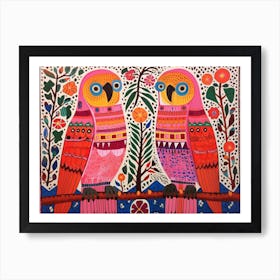 Macaw 2 Folk Style Animal Illustration Art Print