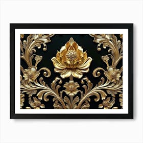 Gold Floral Wallpaper 6 Art Print