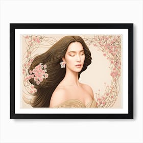 A Print Featuring A Woman Exuding Elegance And Grace With Flowing Hair A Serene Expression Art Print