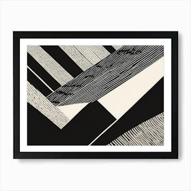 Retro Inspired Linocut Abstract Shapes Black And White Colors art, 198 Art Print