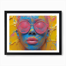 Psychedelic Portrait: Vibrant Expressions in Liquid Emulsion Woman With Pink Sunglasses Art Print