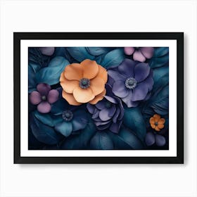 Art Design With Colorful Flowers And Leaves 3d Artwork Painting Background Art Print