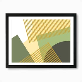 Bloc Lines Shapes Graphic Collage Modern Abstract - Yellow Gold Green Art Print