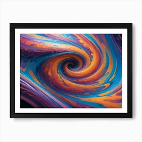 Abstract Image Of A Swirling, Vortex Like Shape In Shades Of Blue, Purple, And Orange, Resembling A Galaxy Or A Cosmic Spiral Art Print