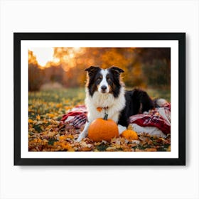 Autumnal Backdrop Transitioning Into Winter An American Border Collie Sits On A Bed Of Fallen Leave (1) 2 Art Print