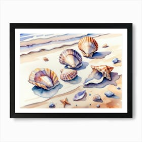 Seashells on the beach, watercolor painting 15 Art Print