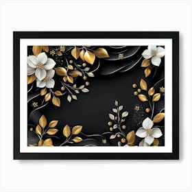 Luxury Black And Golden 3d Floral Design Poster