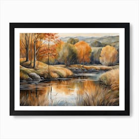 Autumn Pond Landscape Painting (8) Art Print