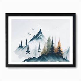 Mountain And Forest In Minimalist Watercolor Horizontal Composition 118 Art Print