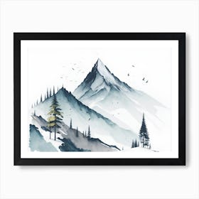 Mountain And Forest In Minimalist Watercolor Horizontal Composition 199 Poster