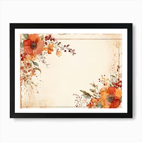 Autumnal Vintage Greeting Card Featuring Watercolor Floral Arrangements In Shades Of Burnt Orange R (3) Art Print