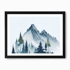 Mountain And Forest In Minimalist Watercolor Horizontal Composition 227 Art Print