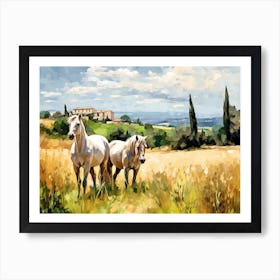 Horses Painting In Tuscany, Italy, Landscape 1 Art Print