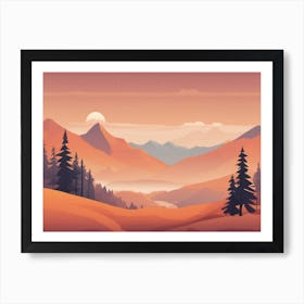 Misty mountains horizontal background in orange tone 91 Art Print