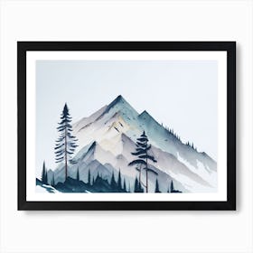 Mountain And Forest In Minimalist Watercolor Horizontal Composition 158 Art Print