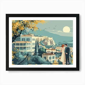 Romantic couple in Athens Greece Art Print