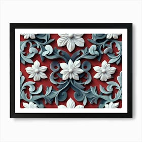 Seamless Relief Sculpture Designation Retro Pattern Spiral Vortex Cross Vine Leaf Flower 1 Art Print