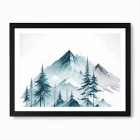 Mountain And Forest In Minimalist Watercolor Horizontal Composition 445 Art Print