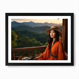 A Youthful Asian Woman Embodying Freedom Pleasure And Success Embarks On An Extreme Adventure P (7) Art Print