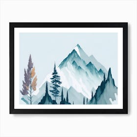 Mountain And Forest In Minimalist Watercolor Horizontal Composition 219 Art Print