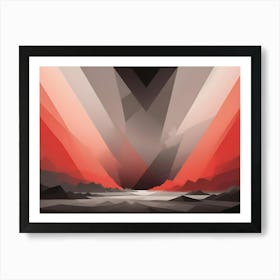 A Geometric Abstract Image Featuring A Low Poly Landscape With Red And Gray Mountains And A White Valley Art Print