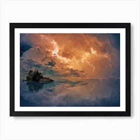 Thunderstorm Lightning And A Lonely Island Oil Painting Landscape Art Print